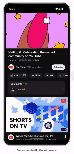 YouTube's test of an "Ask" feature on a few selected videos.
