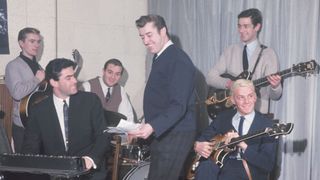 Joe Meek and the Tornados pictured at Meek's London studio in the early '60s