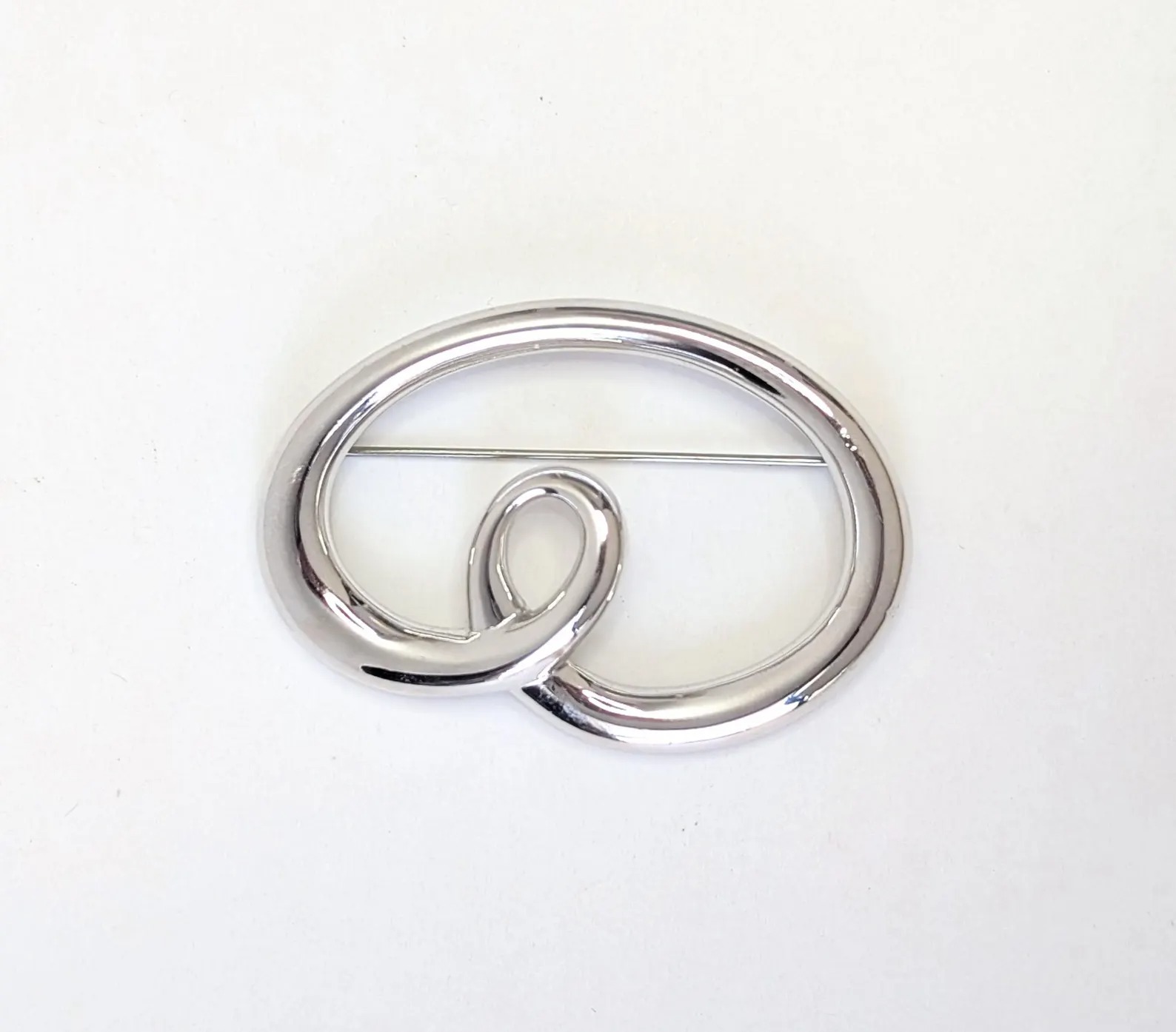Vintage, Signed Monet Silver Tone Modernist Loop Brooch