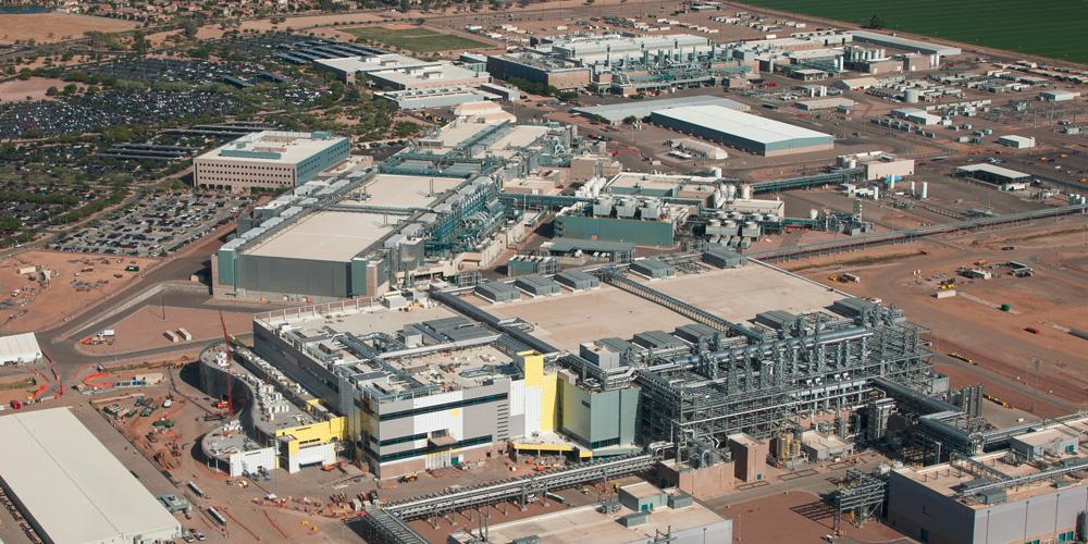 Vue aérienne de l'usine de fabrication d'Intel à Chandler, en Arizona