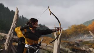 A screenshot shows Ghost of Yotei protagonist wielding a bow and arrow