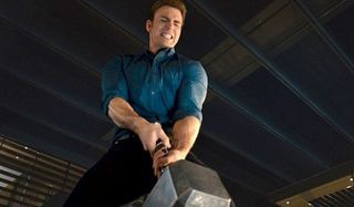 Captain America tries to lift Mjolnir in Avengers: Age of Ultron