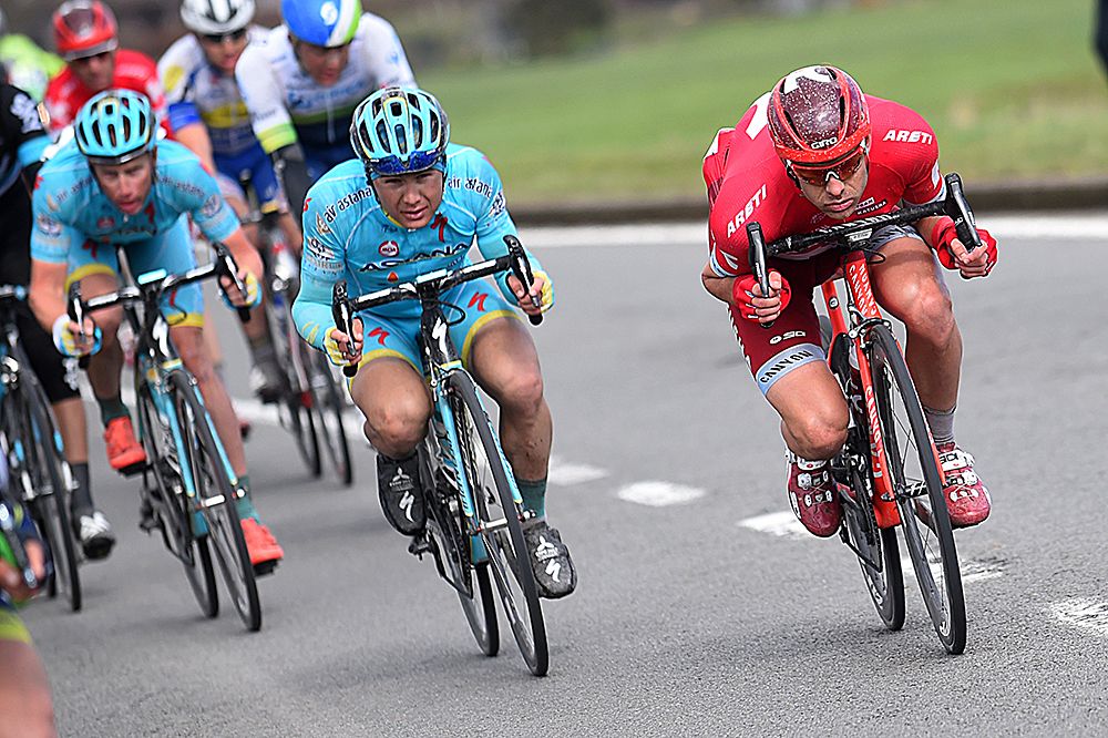 Alexander Kristoff (Katusha) and Alexey Lutsenko (Astana) during the first stage of Three Days of De Panne