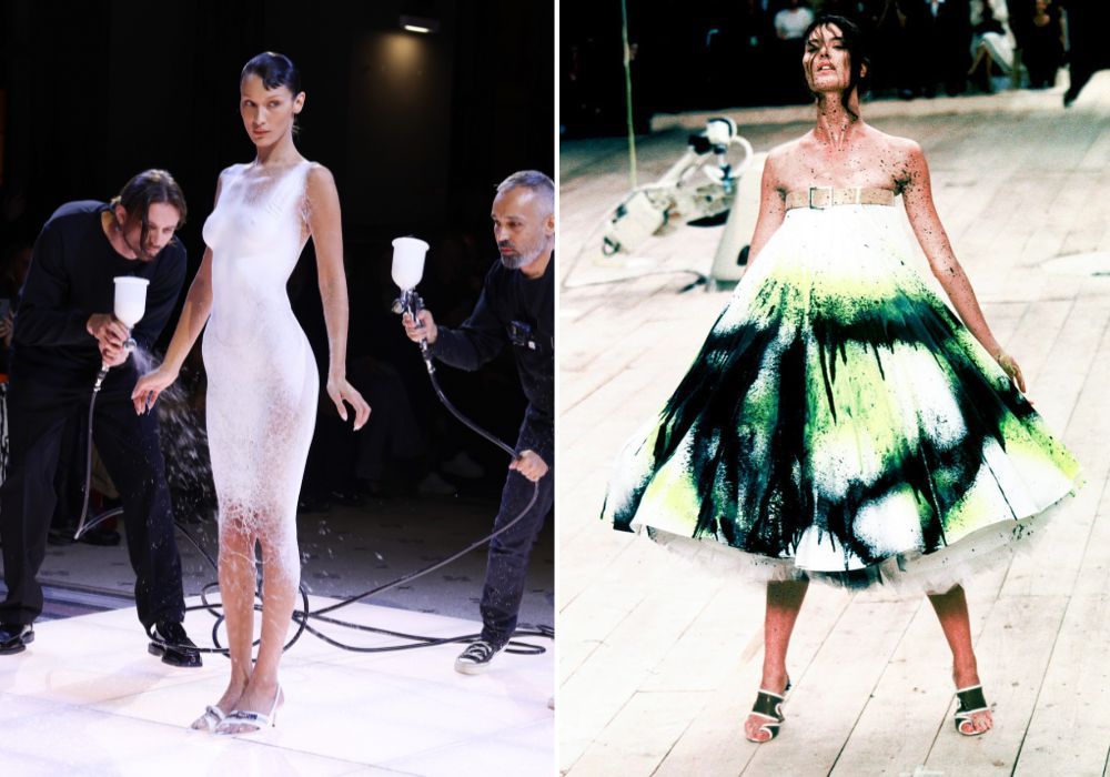 Spray on dresses on the runway