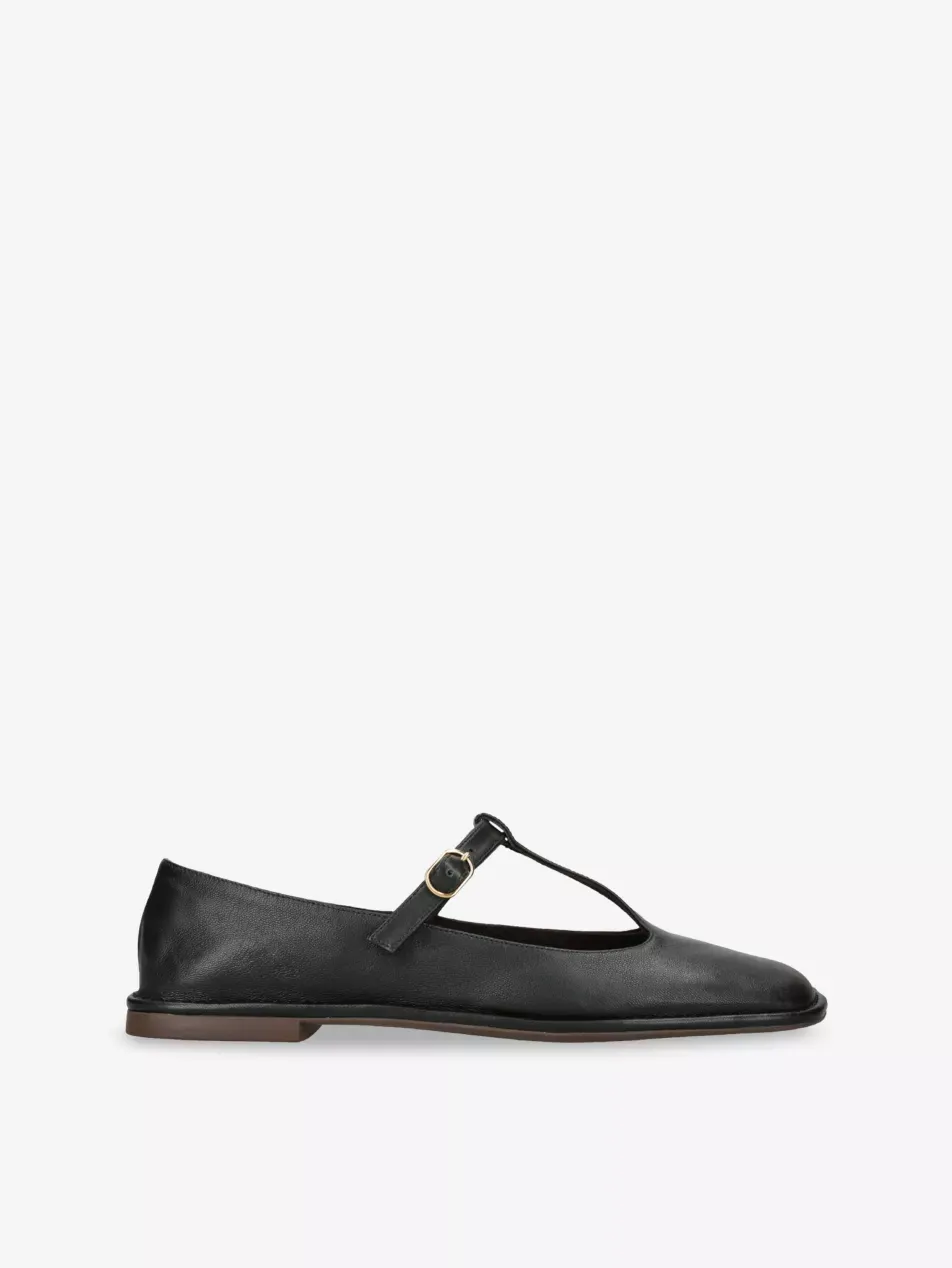 Square T-Bar Leather Pumps