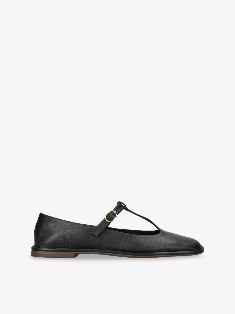 Square T-Bar Leather Pumps