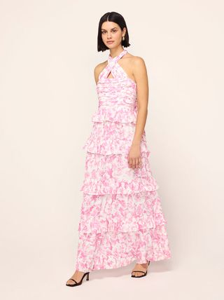 Romily Pink Pansy Print Maxi Dress