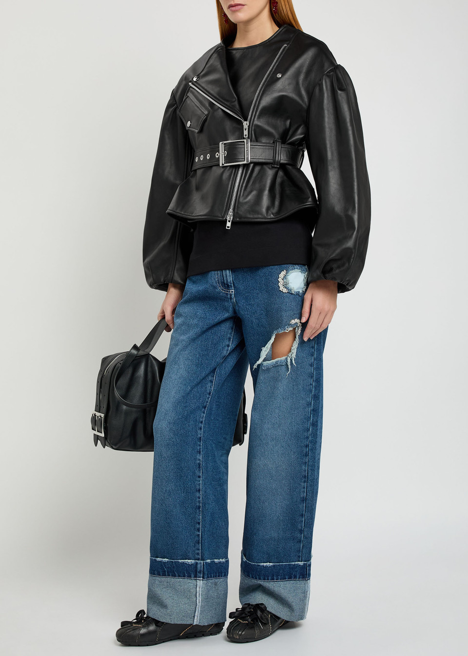 Simone Rocha , Belted leather biker jacket