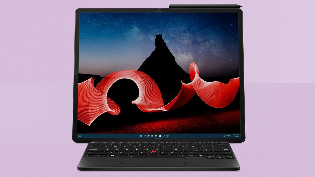 ThinkPad X1 Fold Gen 2 on purple T3 background