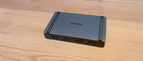 CalDigit Element Hub on a wooden surface