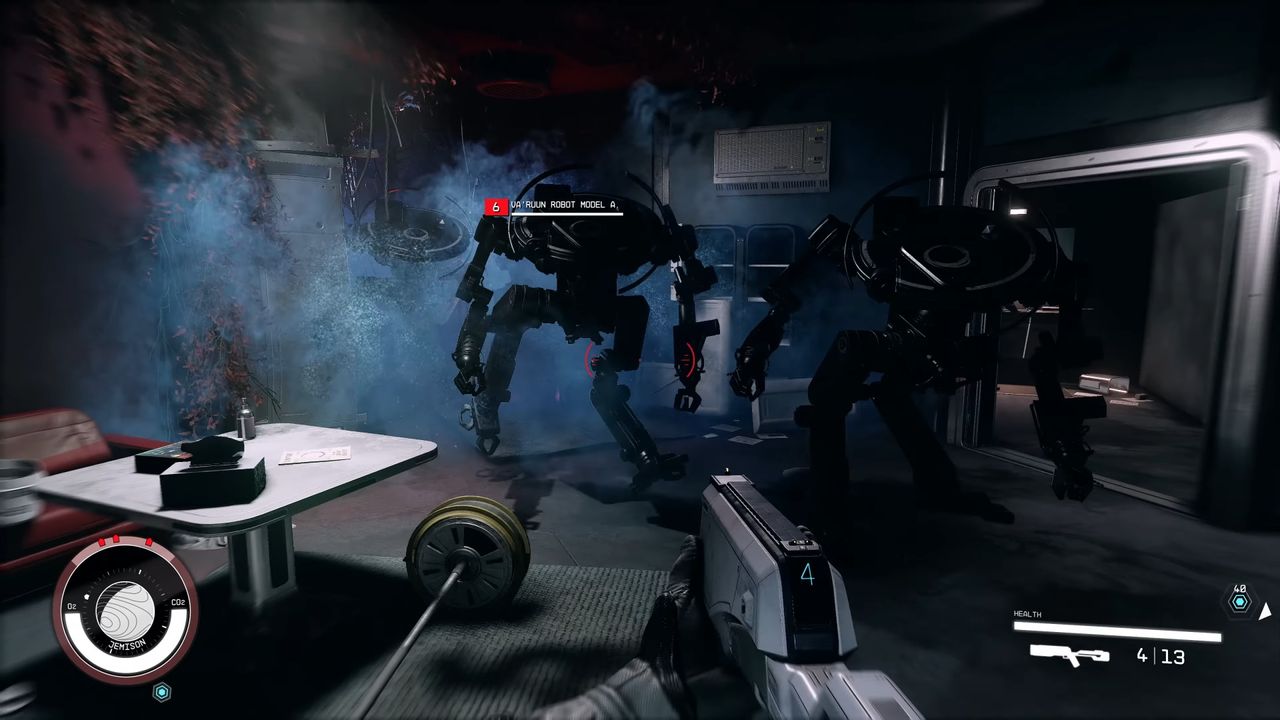 In-game screenshot of Starfield robot enemies
