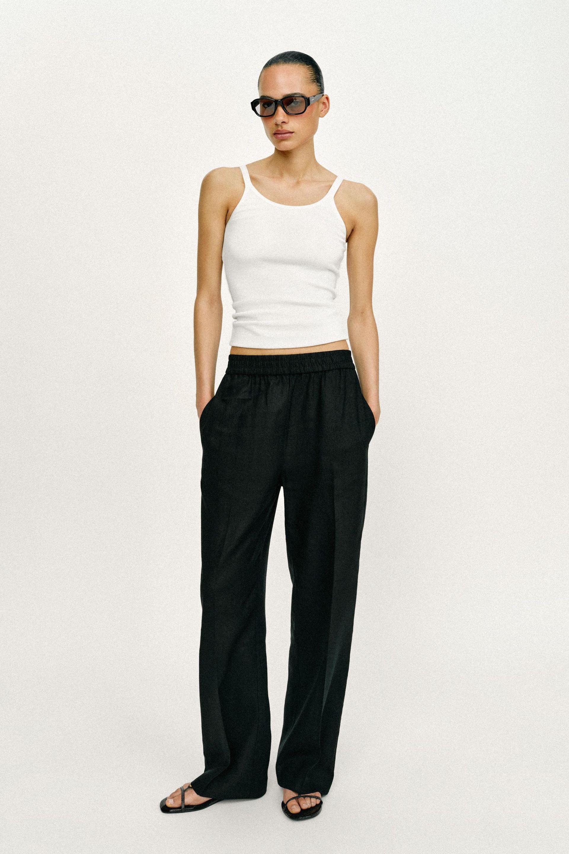 Linen Blend Straight Trousers