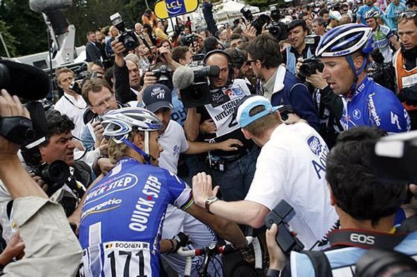 Tom Boonen was in high demand with Belgian reporters after the finish
