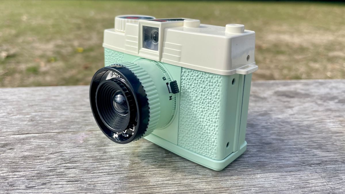 Lomography Lomourette half-frame film camera on a park bench