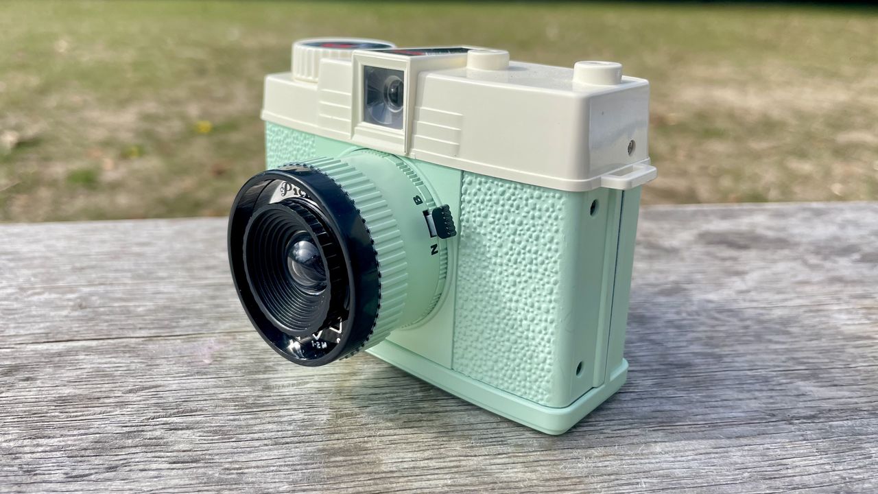 Lomography Lomourette half-frame film camera on a park bench
