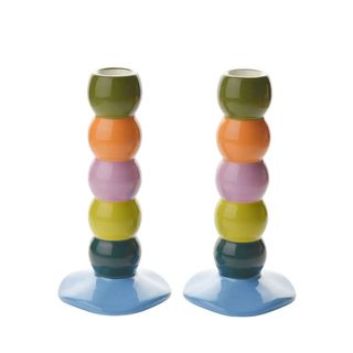 Dunelm Raspberry Blossom Set of 2 Bobbin Candle Sticks