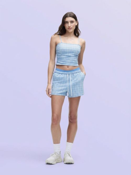 Seersucker Check Mid-Rise Pull-On Short 3"