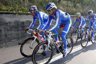 Daniel Oss (Liquigas-Doimo), right, and Filippo Pozzato (Katusha) lead the Italian team on their last training ride before leaving for Australia
