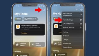 Apple Home app main page and settings pop up