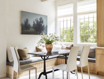 A window treatment with wooden blinds