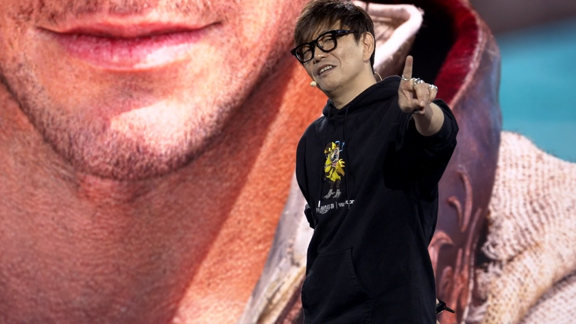 An image of game director Naoki Yoshida holding up a single finger to the fans, informing them he&#039;ll give them exactly one week to finish the Elden Ring DLC before Dawntrail arrives.