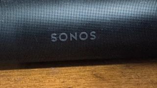 The front of the leaked Sonos Lasso soundbar with the Sonos logo in the centre