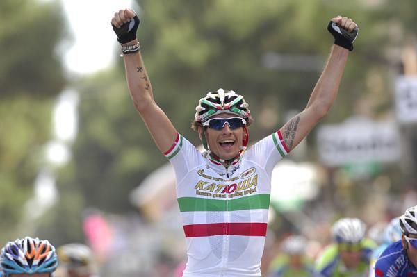 A happy Filippo Pozzato (Katusha), winner of stage 12 at the Giro d'Italia