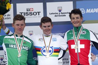 Ryan Mullen, Campebll Flakemore and Stefan Keung in the U-23 men's TT at the 2014 World Road Championships