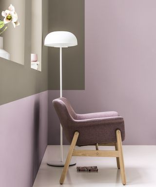 Lavender paint with purple chair and white lampshade