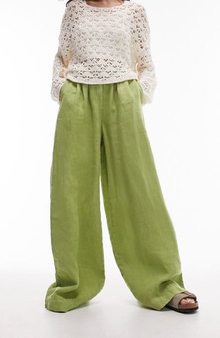 Pleated Superwide Leg Linen Pants