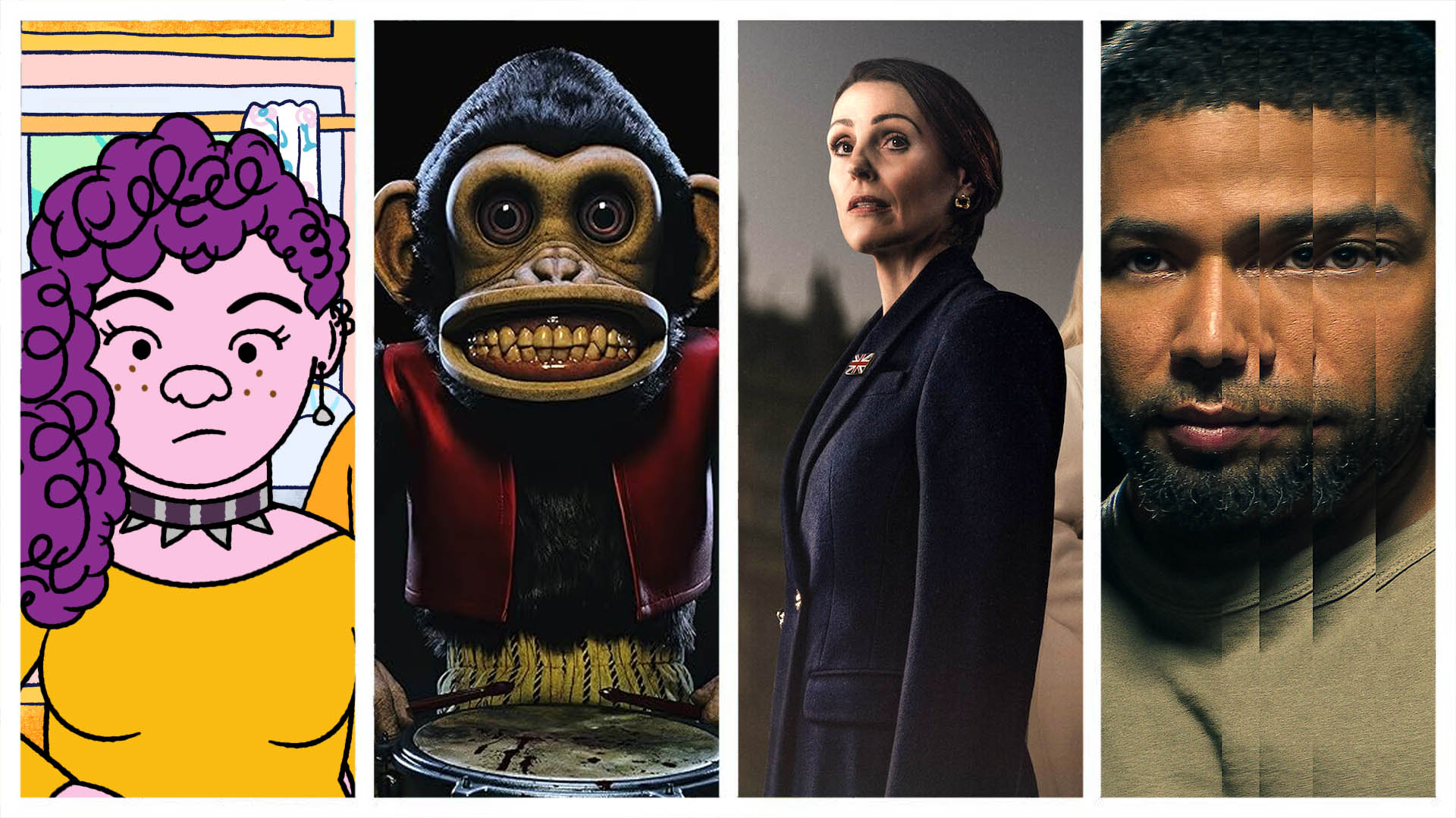 Four images from three TV shows and a movie.