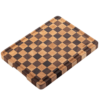 Muso Wood Large End Grain Cutting Borad 16x12 In, Checkered Cutting Board With Feet, Made From Acacia and Rubberwood, Chopping Board for Kitchen With Juice Groove Handles