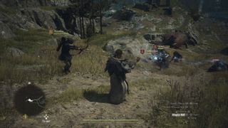 Dragon's Dogma 2 screenshot showing combat with magic and archery