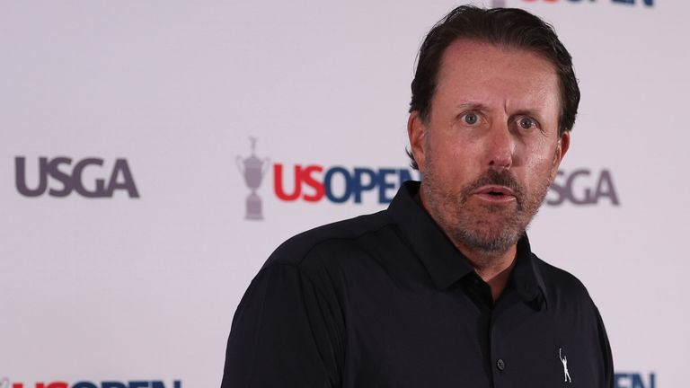 Phil Mickelson pictured at a press conference