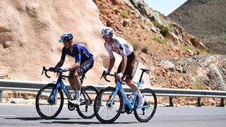 Movistar’s Imanol Erviti and Lawrence Naesen of Ag2R Citröen on the road in 2023’s Tour of Oman. Live streams of this year’s event are available from Saturday 10 February.