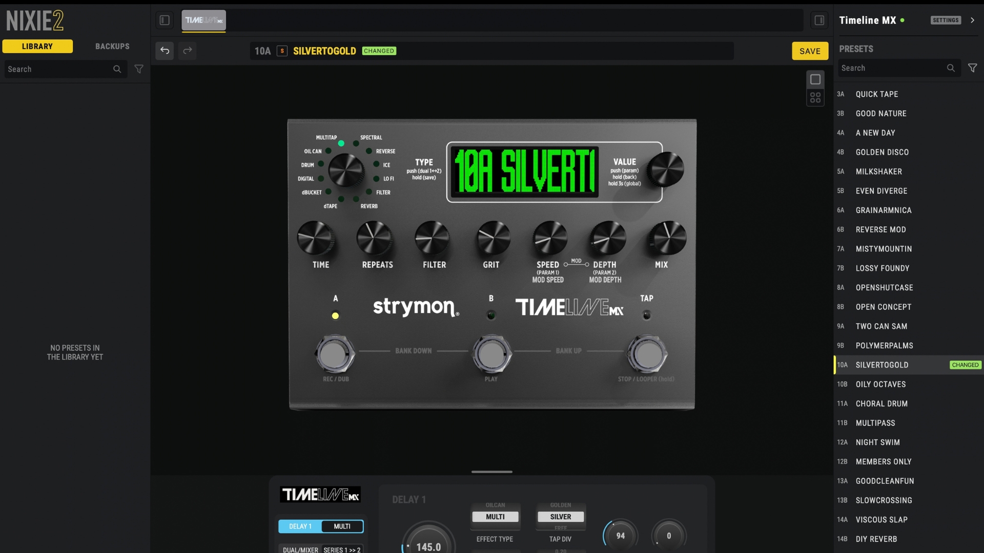 A screenshot of the Strymon Nixie 2 companion app