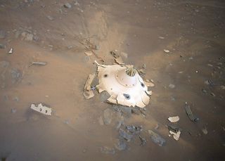 A genuine alien artifact on Mars: the backshell of the Perseverance lander, jettisoned prior to landing.