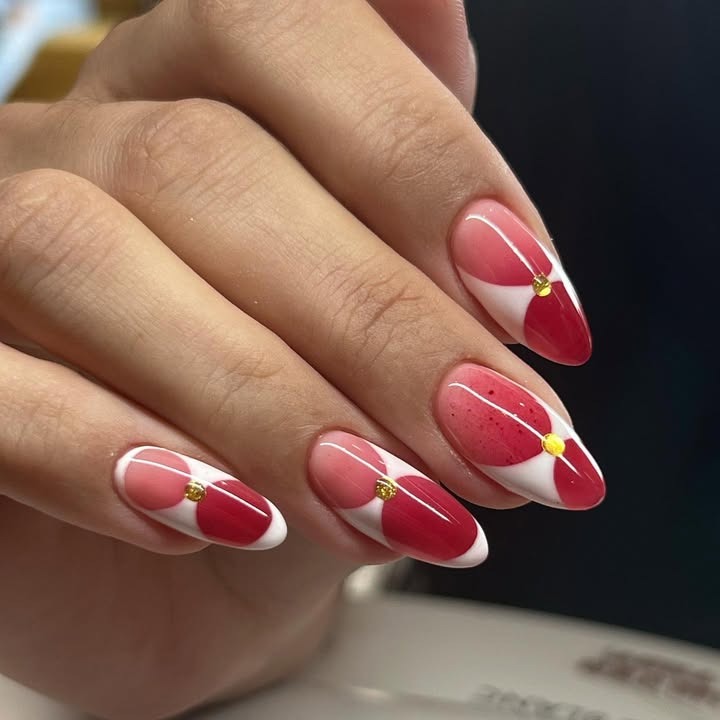 Strawberry ombre nails.