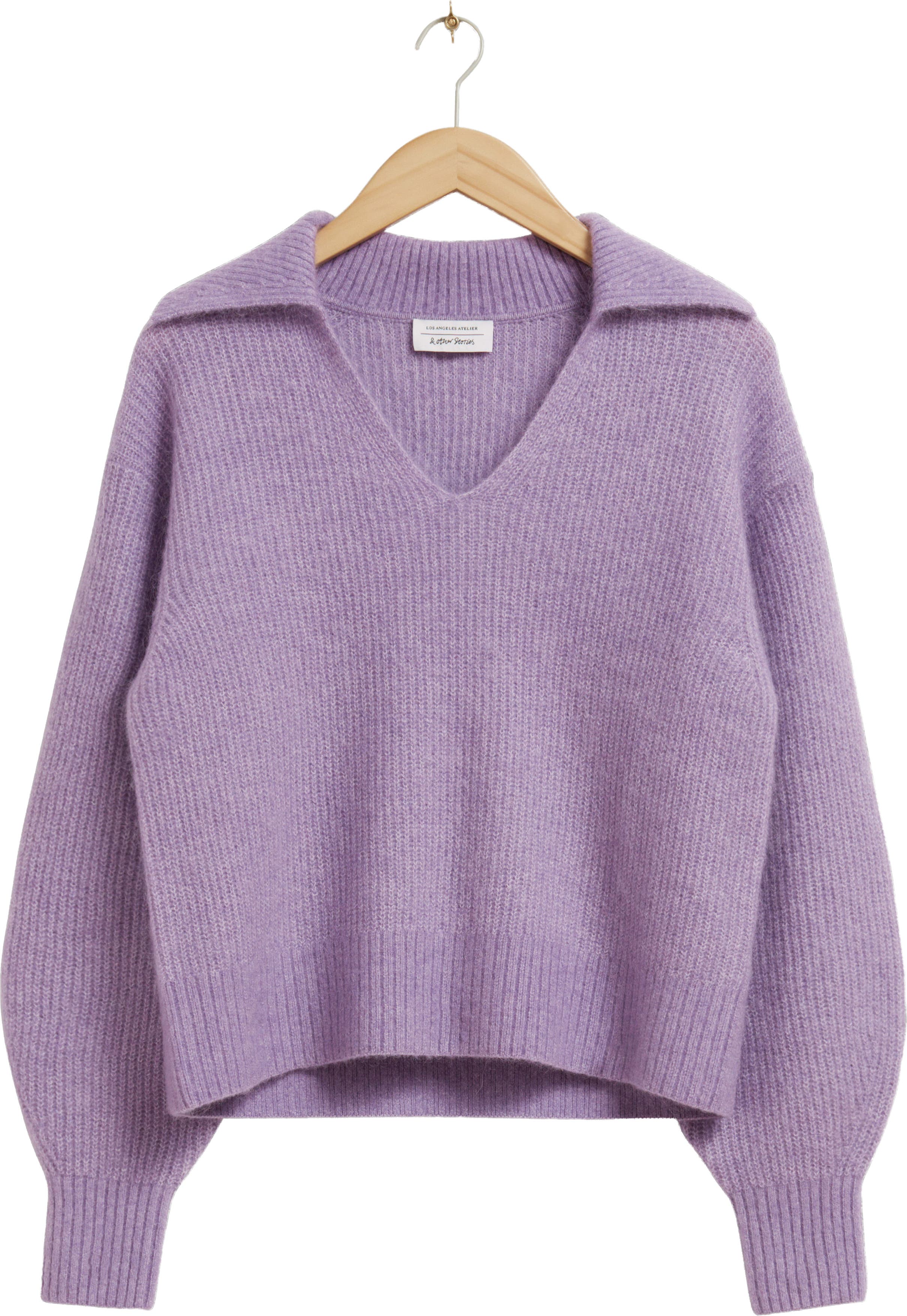 Balloon Sleeve Ribbed Wool & Mohair Blend Sweater