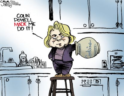 Political cartoon U.S. 2016 election Hillary Clinton Colin Powell