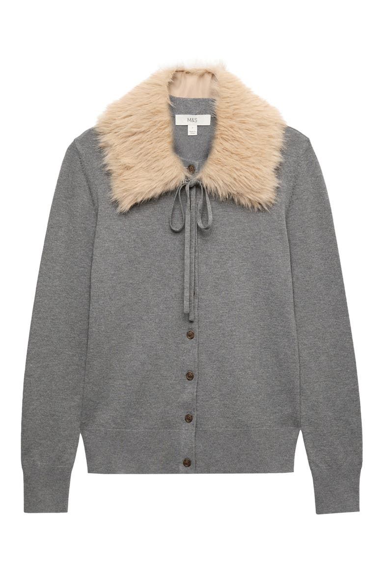 Faux Fur Collar Cardigan