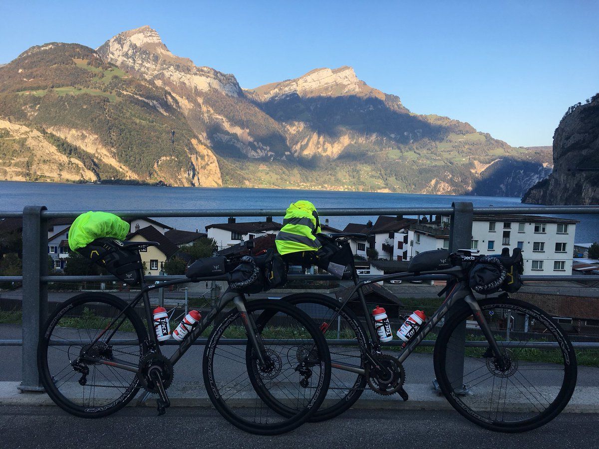 The riders stop for a few photos