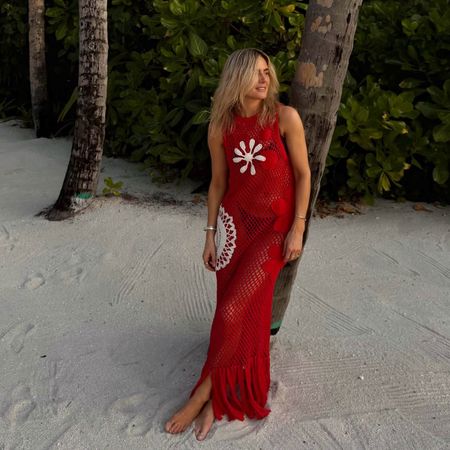 @lucywilliams02 in red crochet beach dress