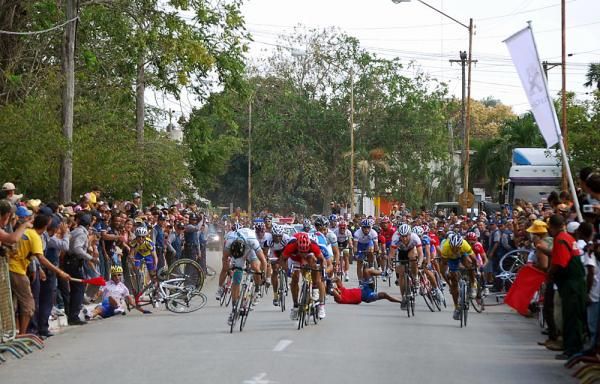 A crash of one of the Venezuelan riders in the final sprint