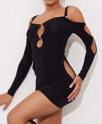 Black Diamante Detail Bardot Multi Cut Out Bodycon Dress,   $42
