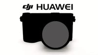 Black silhouette of an unknown camera, with the DJI and Huawei logos above it