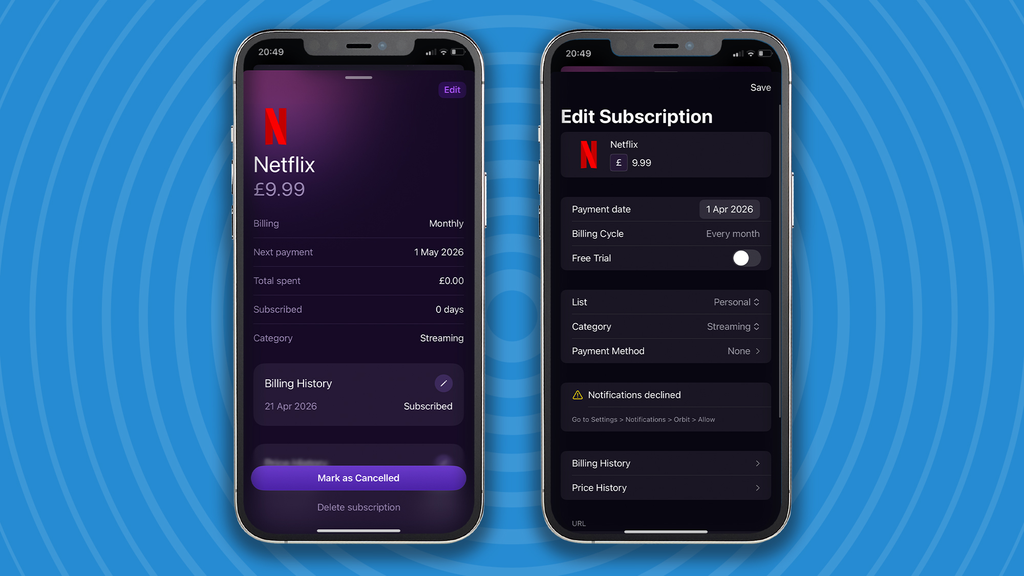 Orbit Subscription Tracker