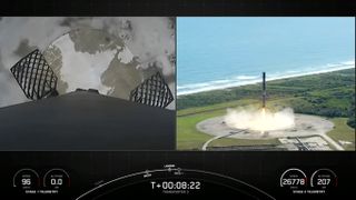 SpaceX lands a first-stage booster of its Falcon 9 rocket for the tenth time.