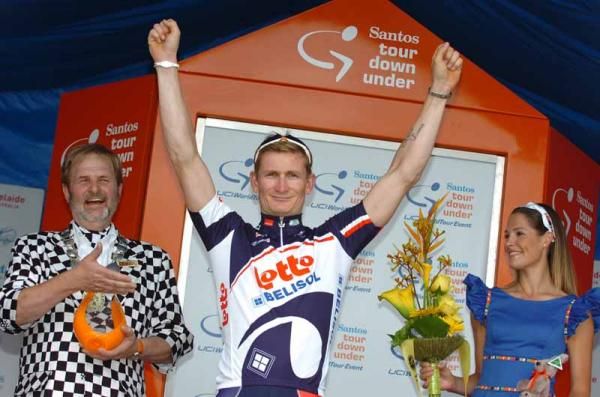 Andr&eacute; Greipel (Lotto-Belisol) leads the Tour Down Under after the first stage