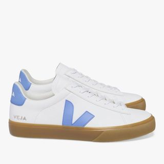 Veja Campo Leather Contrast Sole Trainers, Extra White/aqua